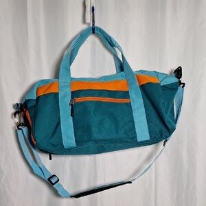 Sporty Blue and Orange Duffel Bag with Adjustable Strap